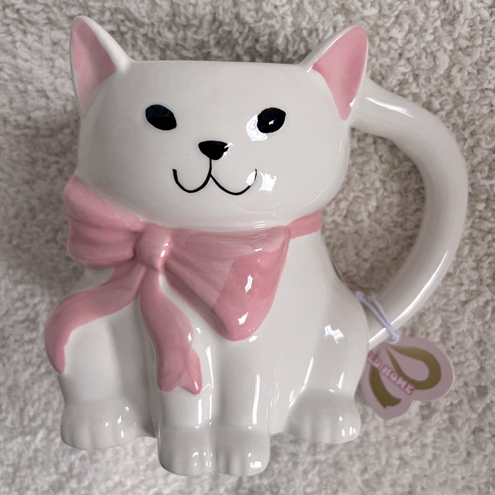 Hand Painted Coquette Cat Mug.